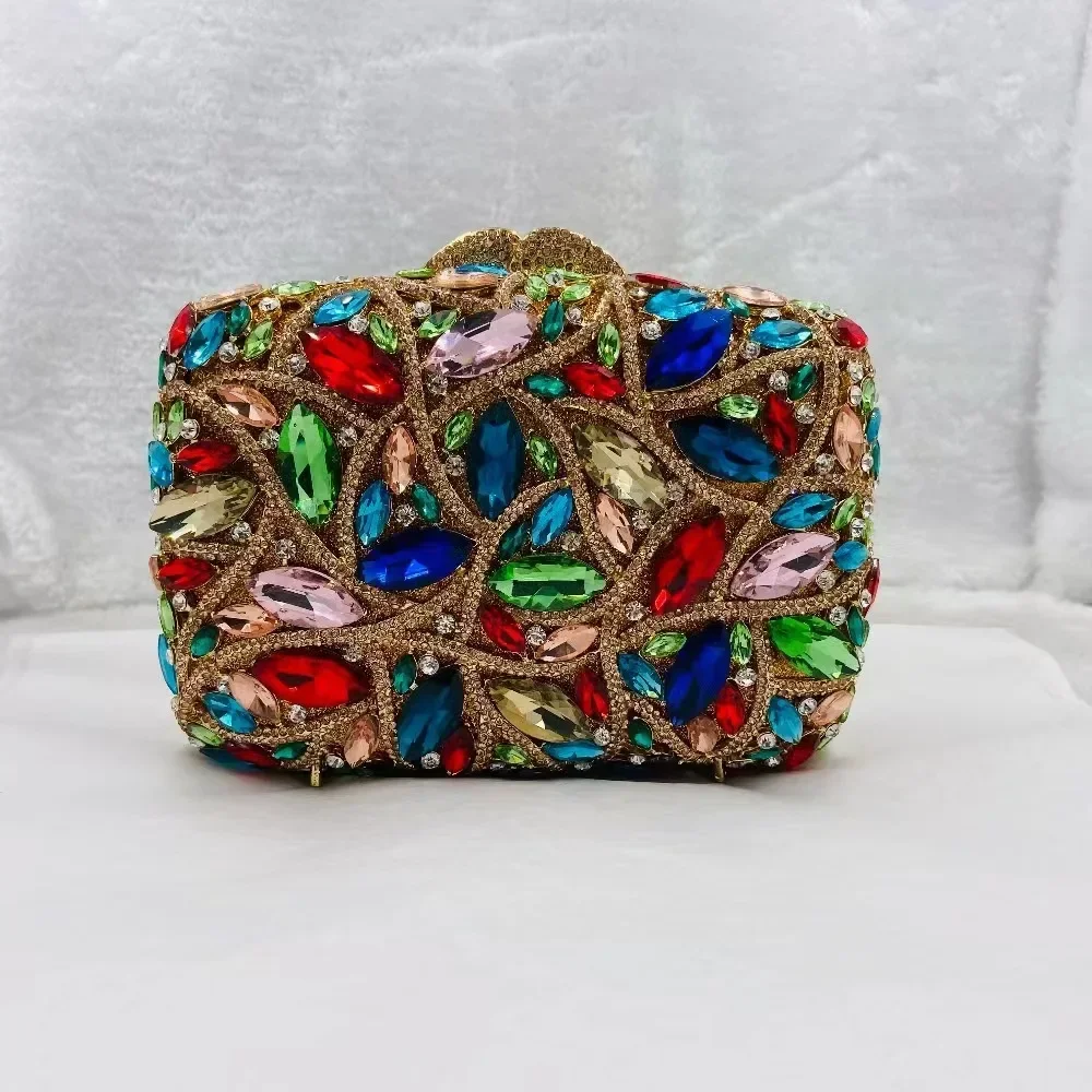 

XIYUAN Woman Wedding Bridal Banquet Dinner Purse Crystal Gala Prom Evening Bag Diamond Blue Green Red Multicolored Party Handbag