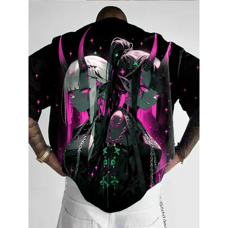 2025 Men's Fashion T-shirt Men's Clothing Hip Hop 3D HD Printing Anime Girl Tops Short Sleeve Street Large Size Shirt