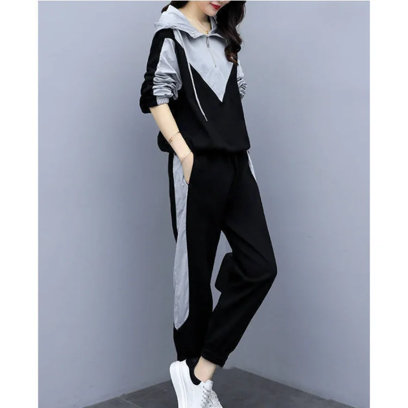 

Спортивный женский весенне-осенний 2021, новый свободный тонкий модный повседневный костюм-двойка с капюшоном