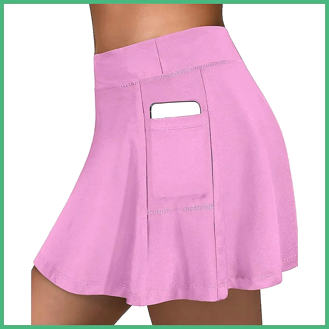 Women's Yoga Skirt with Shorts - Elastic Waist Tennis Skirt, Korean Style Running Hakama Midi Skirt