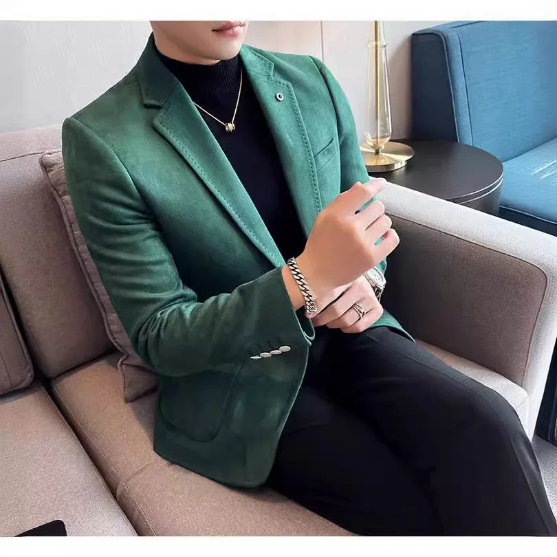 

Men's Slim Fit Deerskin Velvet Coat Busin Wedding Long Sve Button up Classic Collar Thin Cotton Blend Jaet