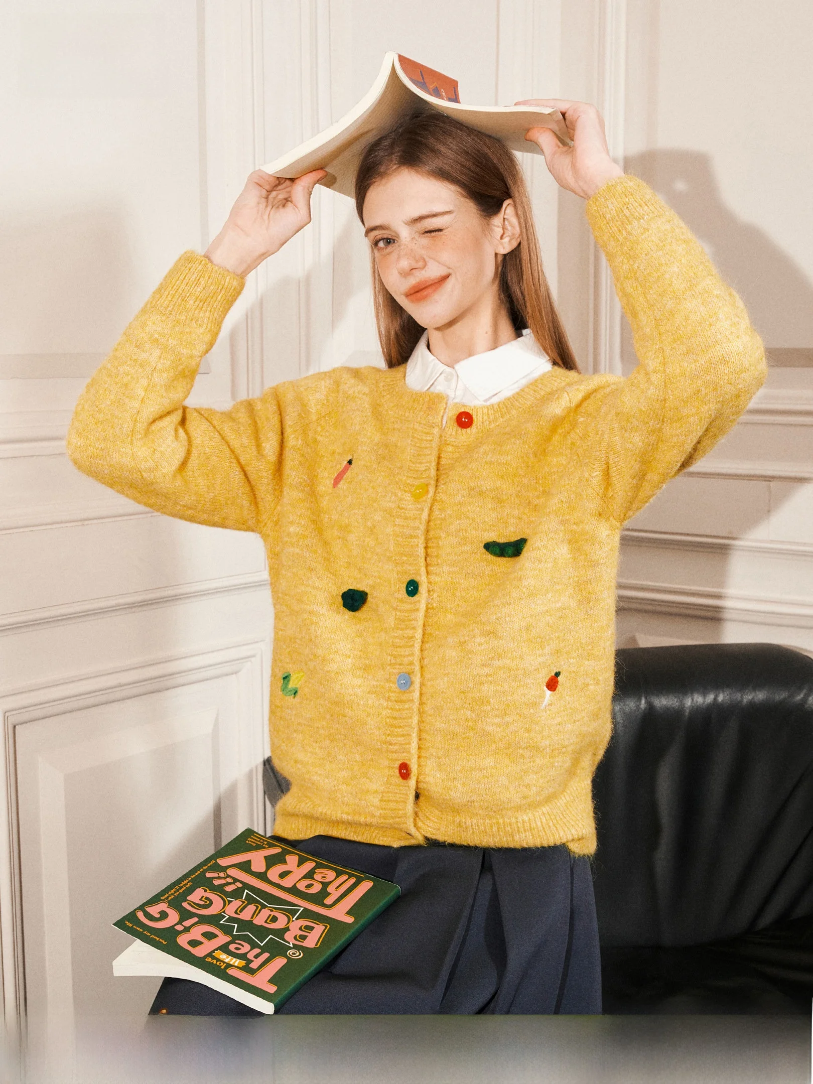 

Beetle Town, круглый вязаный свитер с американским дизайном Ne, женский мягкий повседневный зимний верхний костюм, длинный кардиган све