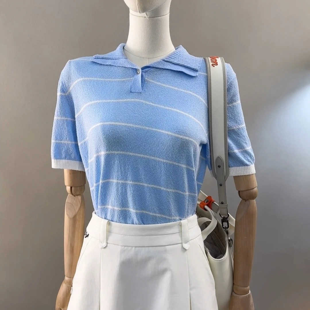 Women's Golf Knit Polo Shirt 2026 Summer New Original Korean Preppy Youthful Cooling Color Block Breathable Quick-Dry Polyester