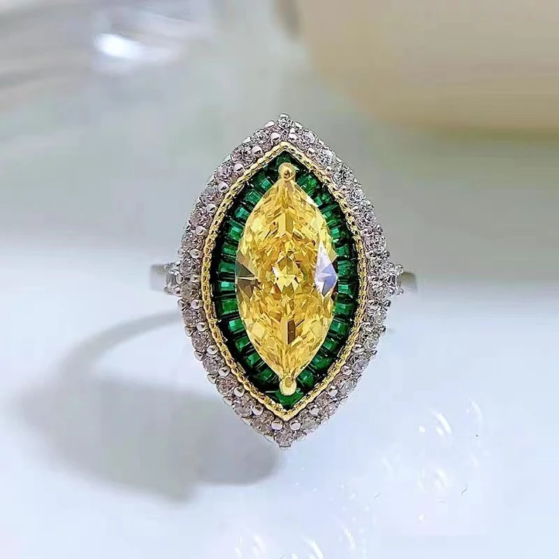 

Luxury Retro Green Zircon Geometric Adjustable Ring for Women Brides Wedding Jewelry Rings Fashion Jewelry Accessories Gifts
