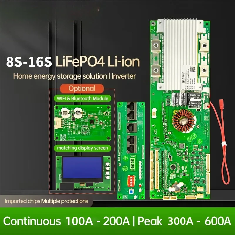 

JBD Smart BMS BT Wifi 8S 24V LiFepo4 16S 48V ESS Инвертор накопления энергии BMS 100A 150A 200A Li-ion NMC LFP 9S 10S 13S 14S 15S