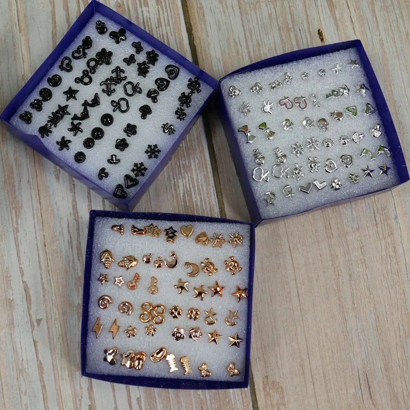 24 pairs of mini earrings wholesale box gold silver black acrylic earrings body piercing accessories