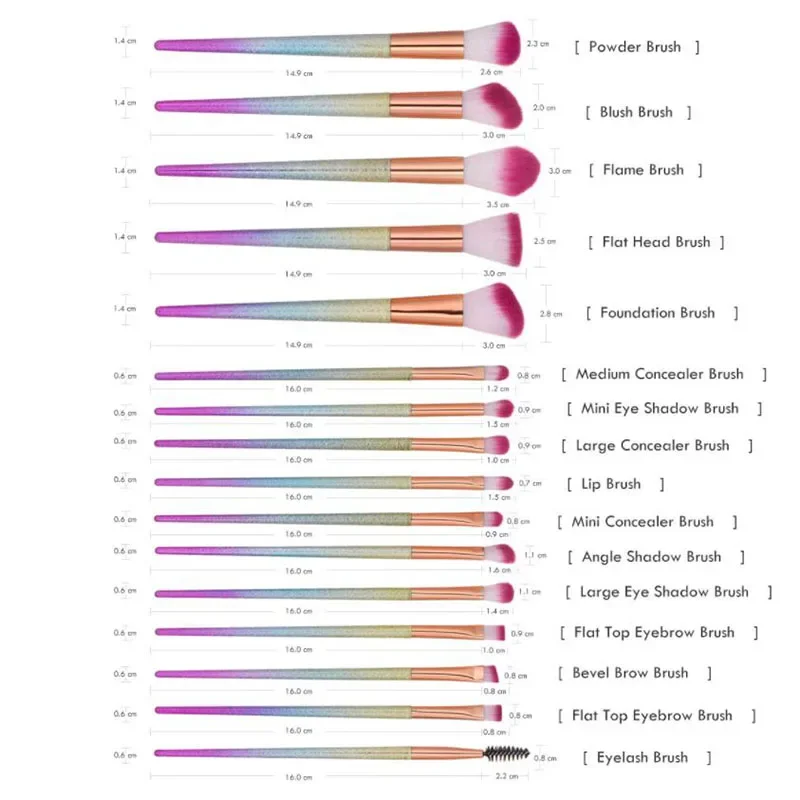 16 pezzi/set pennelli per trucco fondotinta in polvere fard sopracciglio ombretto miscelazione kit pennelli cosmetici strumento per trucco