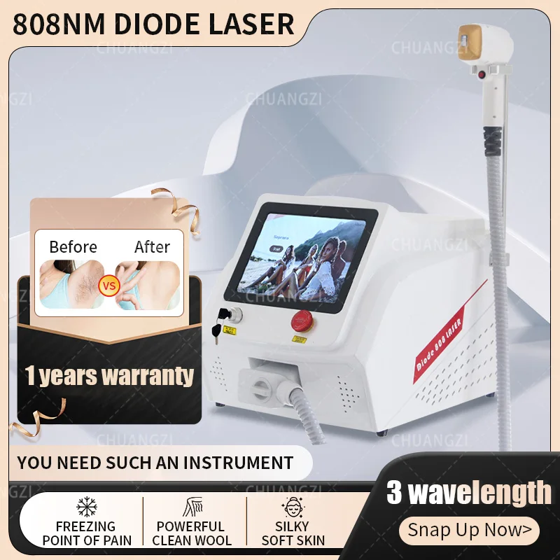 

2024 High Power Depilation 808nm Diode Laser Efficient Hair Removal Machine 3 Wavelength Painless Permanent Hair Remove Epilator