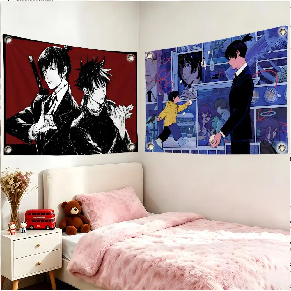 Anime Character Chainsaw Man Aki Hayakawa Flags Four Ring Borderless Art Decor Indoor Outdoor Use Simple Hang And Install