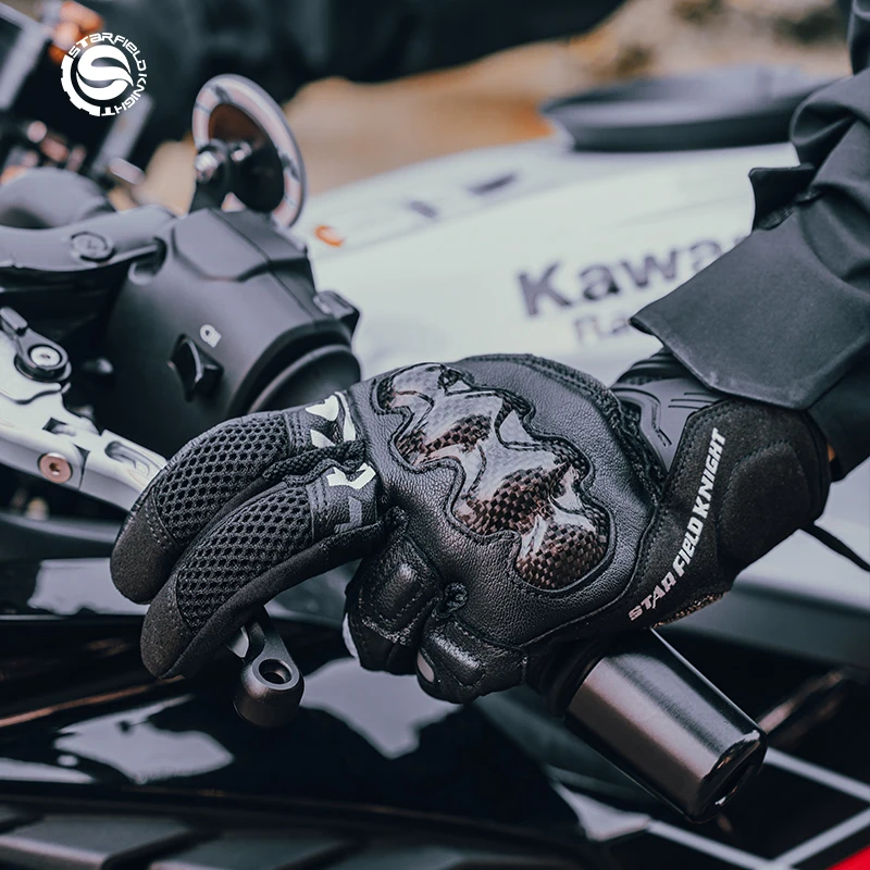 SFK Motorcycle Gloves Carbon Fiber Protection Summer Mesh Breathable Real Goat Leather Non-slip Wear-resistant Riding Equipment