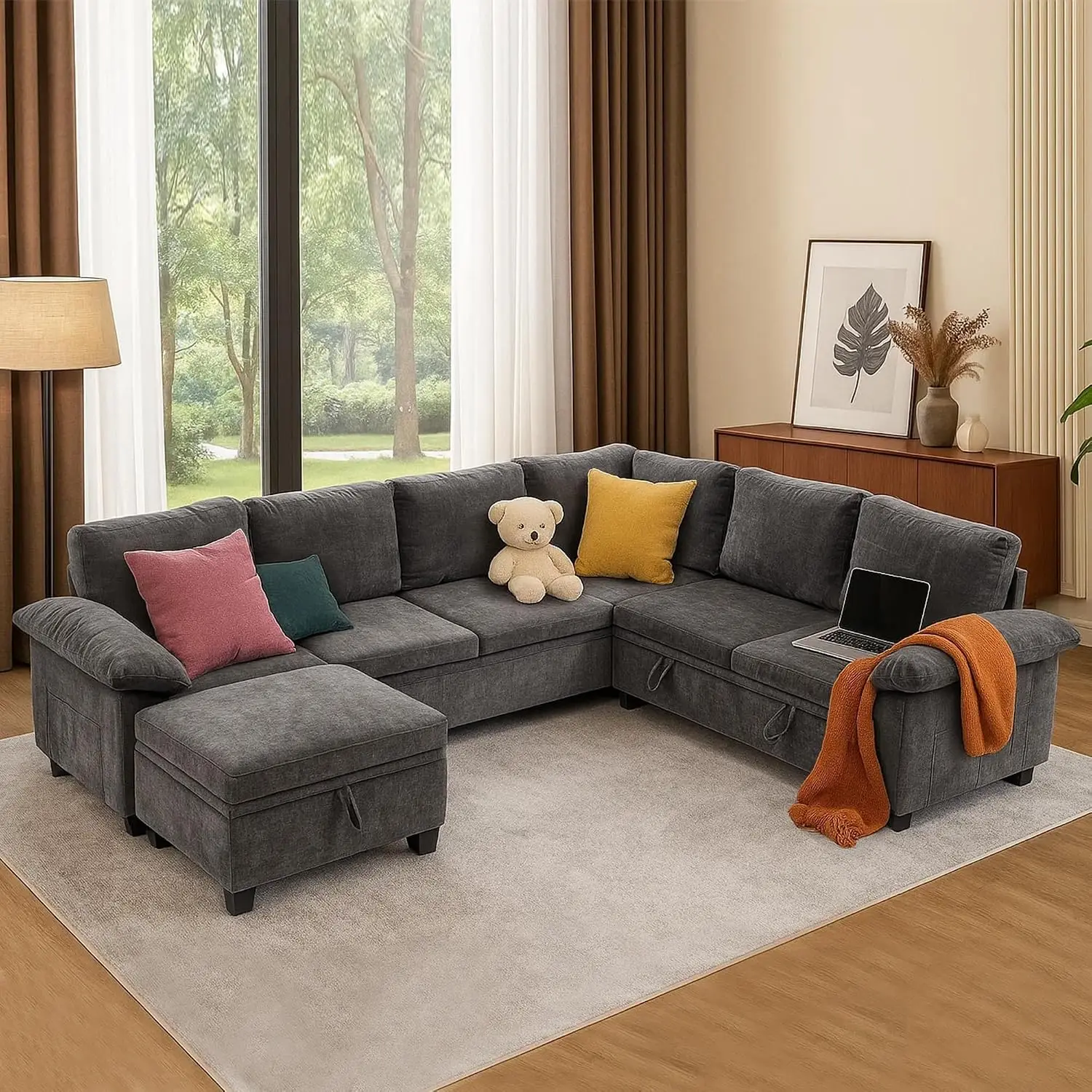 Modular Sectional Sofa with Pull Out Bed Sleeper Sofa L Shaped with Storage, Sectional Couch for Living Room, Customized