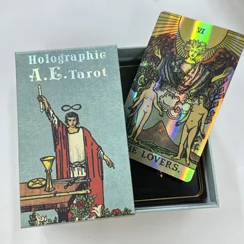12*7cm 홀로그램 A.E. 슬라이딩 리지드 선물 상자에 들어 있는 타로 데크 가이드북과 졸라매는 끈 주머니가 포함된 타로 카드 78개