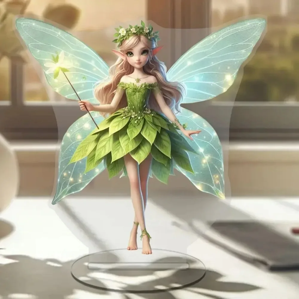 تمثال الجنية، تمثال الجان الأخضر الأكريليك المسطح 2D، المنزل، المكتب، المقهى، الغرفة، الاستوديو، حالة العرض، هدية ديكور سطح المكتب للطاولة #5