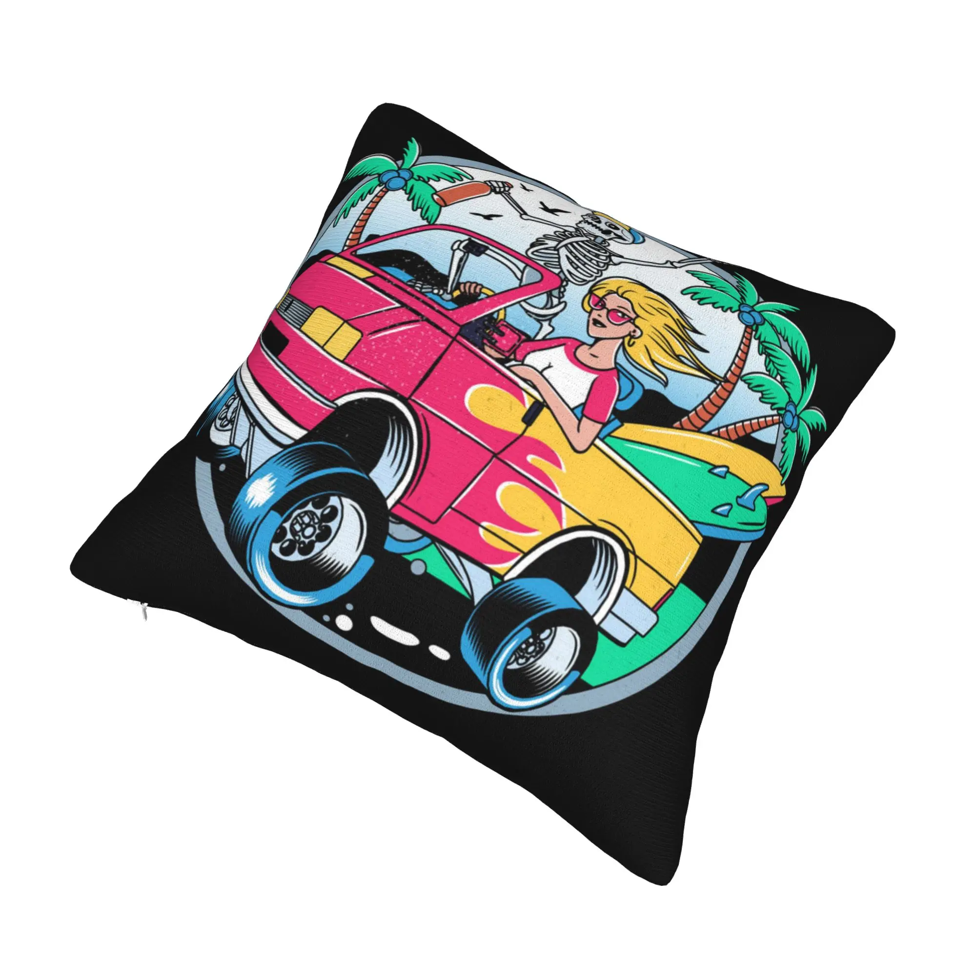 Summer Surf Rider Skull Surfing Pillow Case Decor Home Luxury  Outdoor Cushions Square Pillowcase