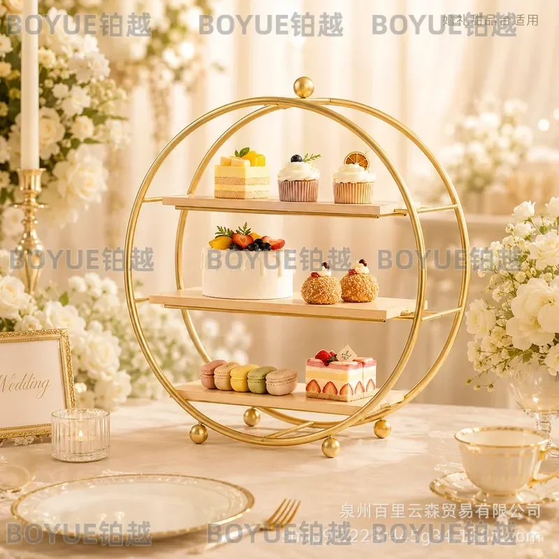 European Gold Dessert Rack Display Stand Wedding Cake Tray Ornament Afternoon Tea Snack Holder Cold Meal Tea Break Table
