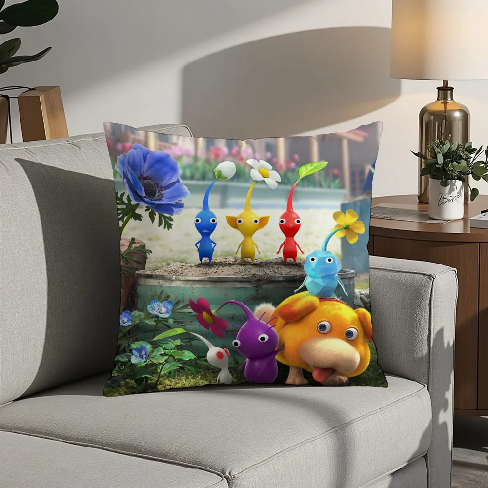 Cartoon P-Pikmins Pillow Case Plush Fabric Soft  Pillowcase Double Sided Print Cushion Cover Household Gifts