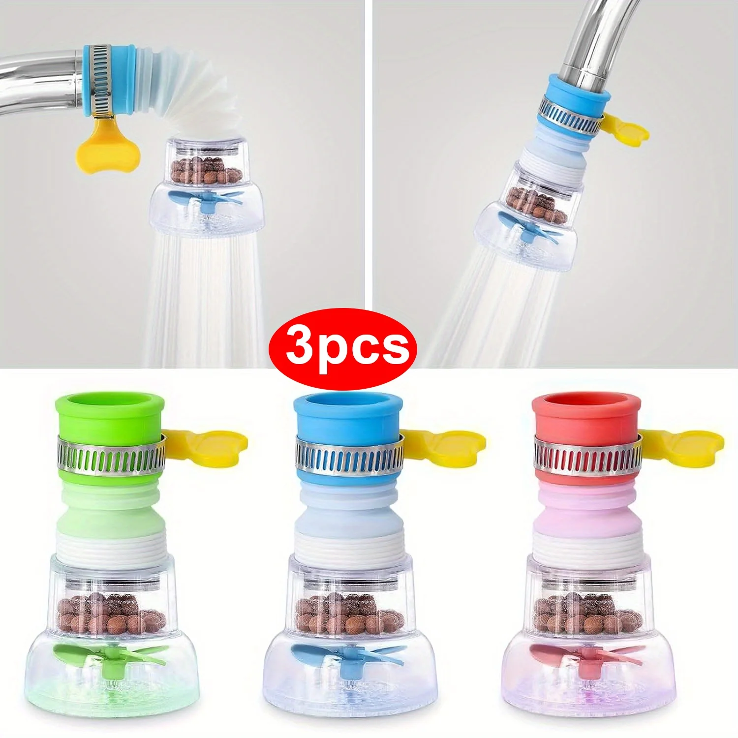 

360 Degree Adjustable Kitchen Sink Faucet Extender Multi Color Tap Water Filter with Sediment Balls Bio Filter UV Sterilizer