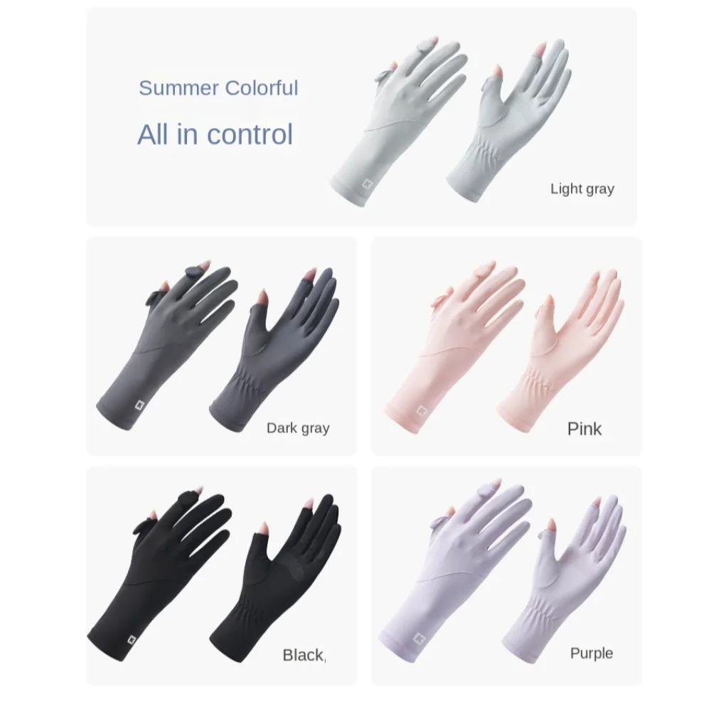 Guantes de seda de hielo para mujer, guantes de protección solar antideslizantes y transpirables, guantes de montar, guantes de conducción de verano con pantalla táctil