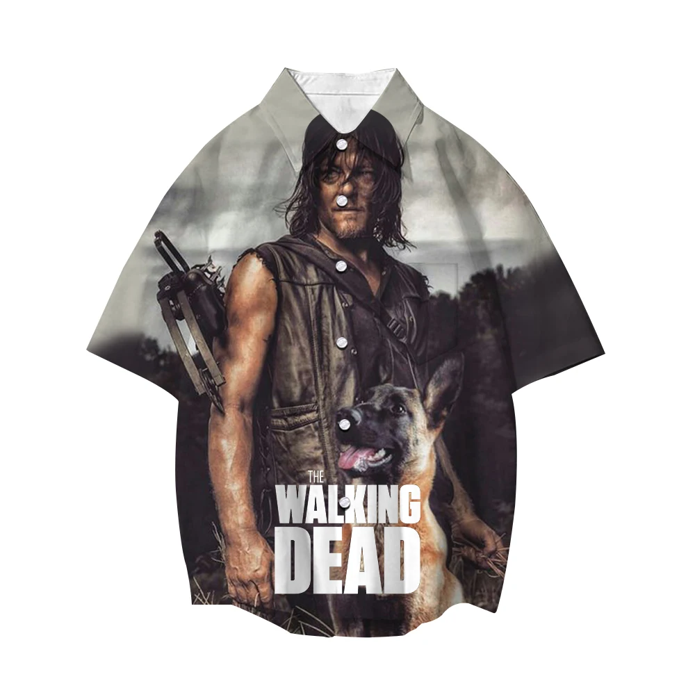 

The Walking Dead 3D Shirts Men Women Street Tops Cartoon Lapel Short Sleeve Boys Girls Casual Button Loose Shirt