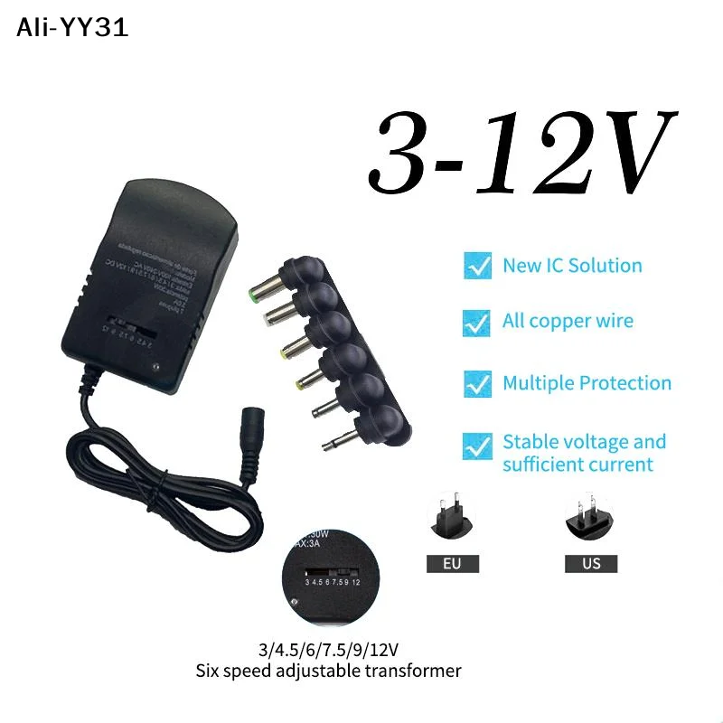 【YY31】1 Set Multi Voltage AC220V TO DC3V 4.5V 6V 7.5V 9V 12V EU US Converter Adapter Plug Adjust Adapter Power Supply Charger