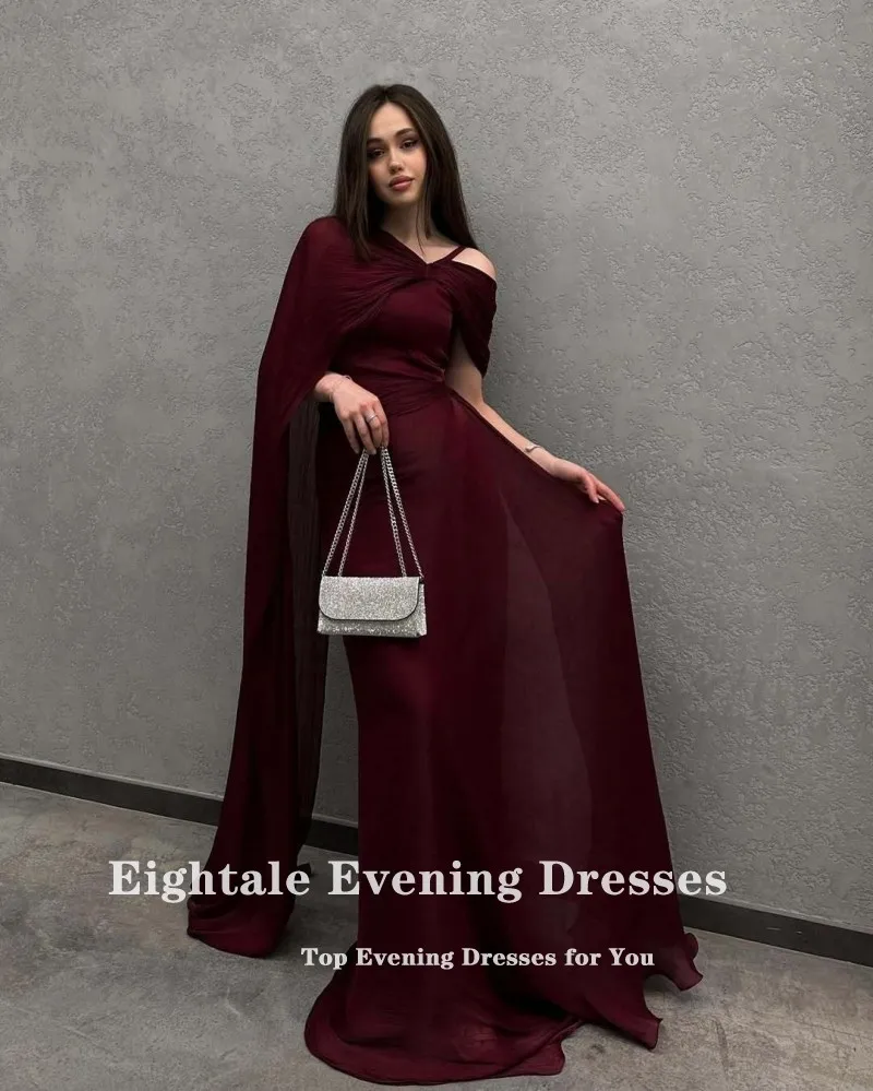 Eightale アラビアイブニングドレス バーガンディ カスタマイズされたシフォン キャップ スリーブ マーメイド プロム ウェディング パーティー ドレス Abendkleider Hochzeit