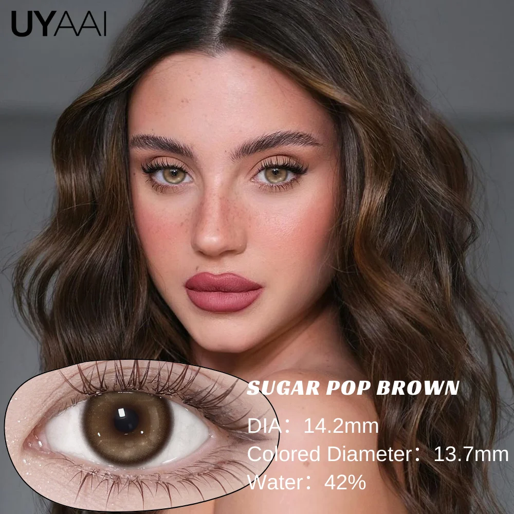 UYAAI SUGER POP Braun Grau Rosa Neue farbige Kontaktlinsen, natürlicher und hybrider Stil für den täglichen Gebrauch, hochpigmentierter viraler Stil