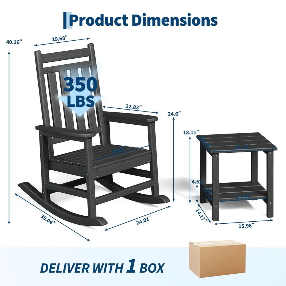 

Poly Lumber Rocking Chair Outdoor Set of 2 with Side Table HDPE High Back Porch Rocker Chairs for Adults All Weather Resistant