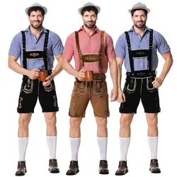 Male Oktoberfest Lederhosen Costume Bavarian Octoberfest German Beer Costume Shirt Suspender Shorts Hat Cosplay Costumes