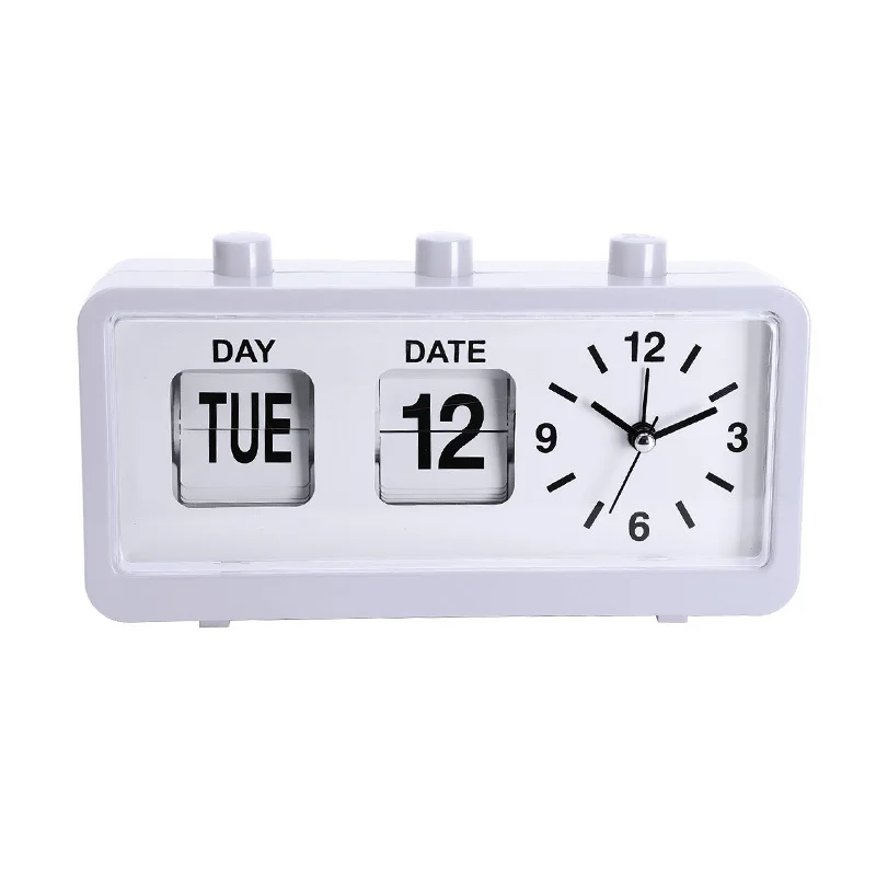 Simple and Silent Clock Alarm Clock Manual Button Page Flip Display Calendar Week Home Study Desktop Office Decoration Clock