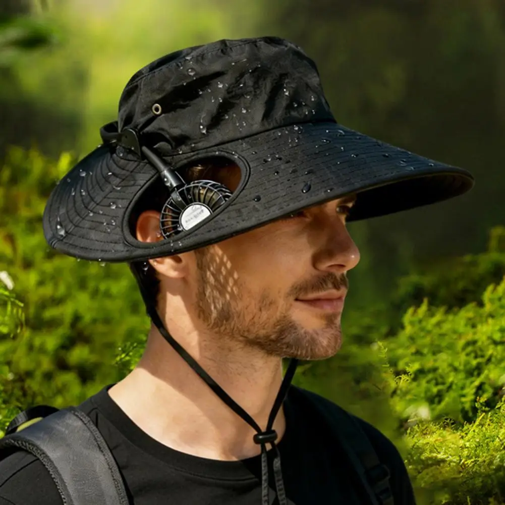 Breathable Uv Protection Visor Solar Hat for Men Solar Fan Hat with Dual Solar-powered Fans Upf 50 Wide Brim Sun for Outdoor