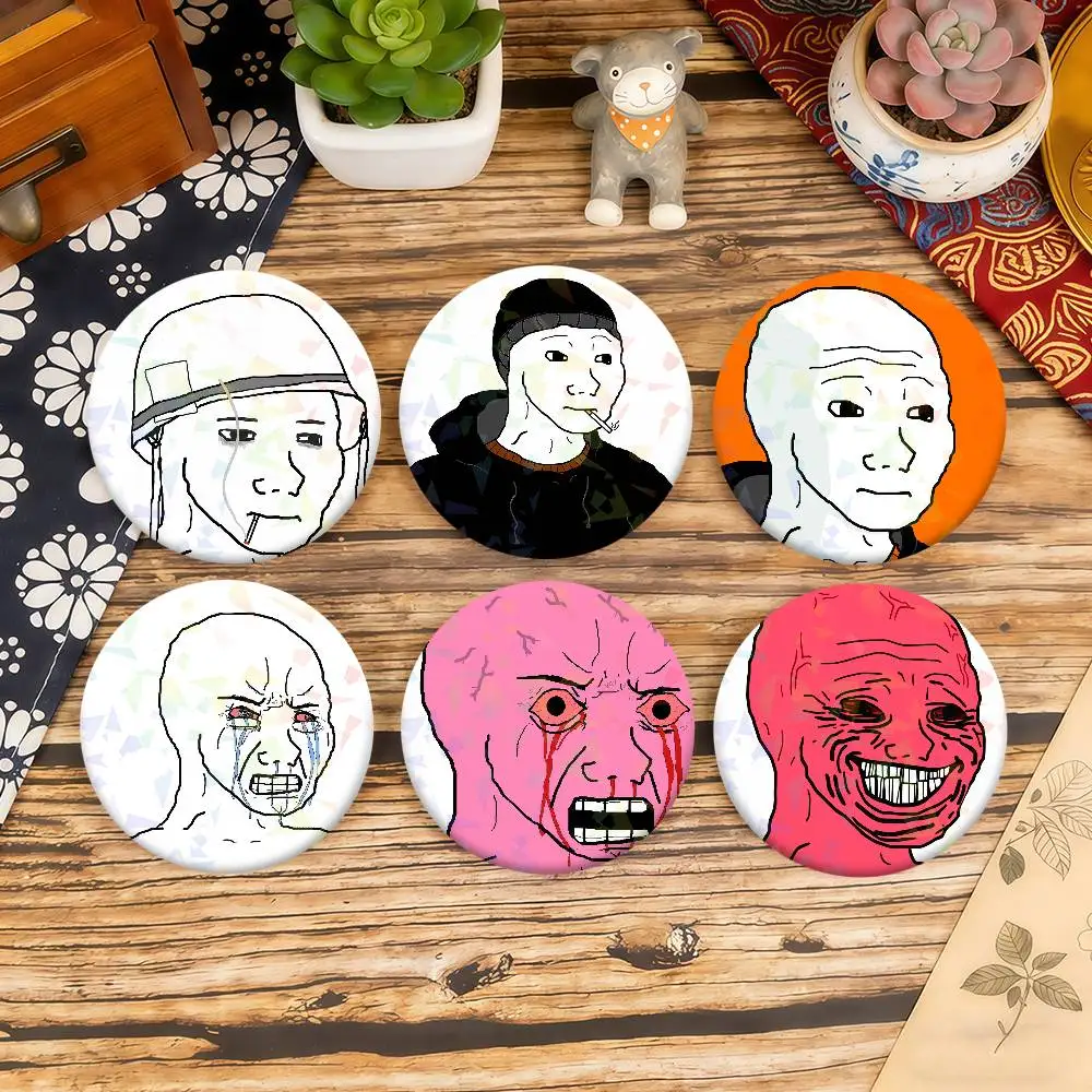 Creative Funny W-Wojak Meme Badges Soft Button Pin Bright Printed Icon Gift For Friends Badge Collar Brooch Lapel Pin Metal