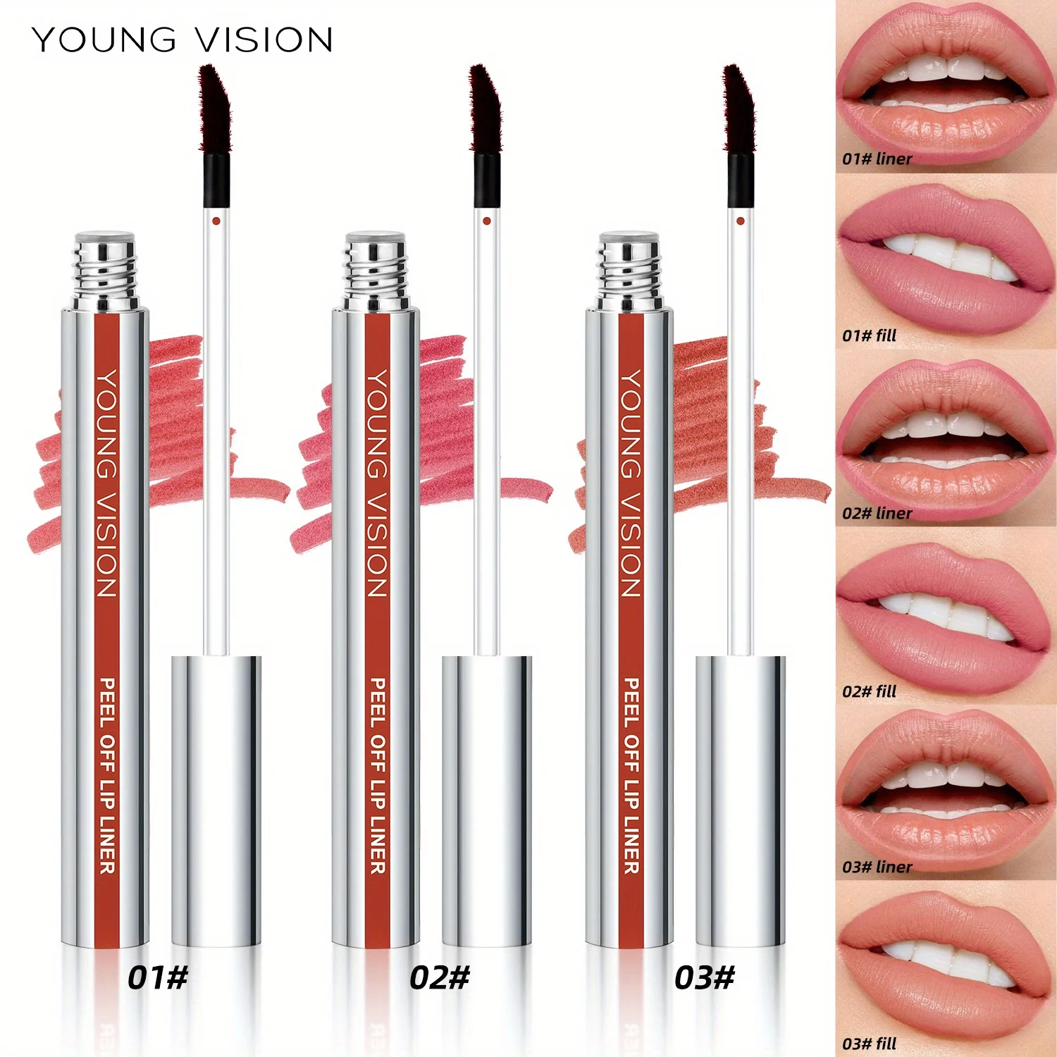 3 قطع قلم تحديد الشفاه المقشر، قلم تحديد الشفاه المقاوم للماء المقاوم للتلطخ، مخطط أحمر الشفاه طويل الأمد المقاوم للنقل لكامل #2