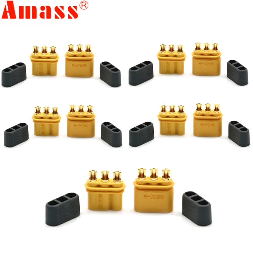 2/5/10 Pair AMASS MR30 Plug Male Female Connector with Sheath for RC Lipo Battery