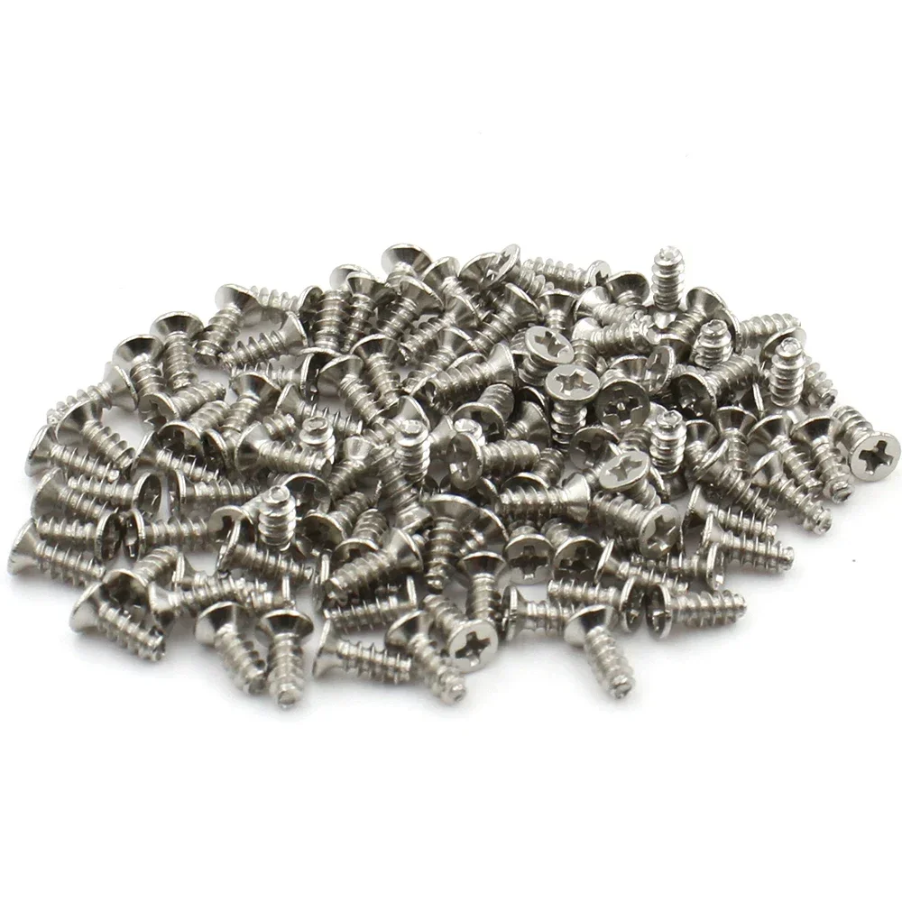 100pcs M1 M2 M2.6 M3 M4 M5 Nickel Plated Grade4.8 Carbon Steel Phillips Cross Recessed Countersunk Flat Head Self-tapping Screws
