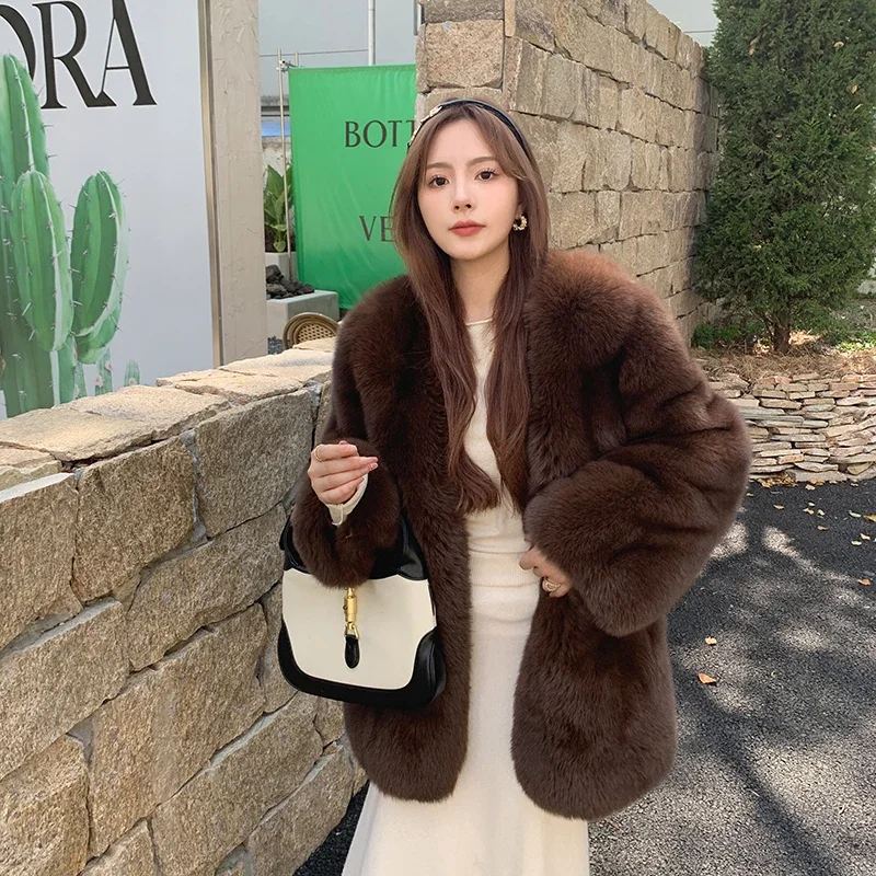 Imported Skin Real Fox Fur Coat Medium Long Jackets 2023 Commuting Women Clothing Thick Warm Fur Knitted High Street Fashion 1Pc