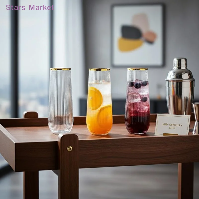 1/5 Pcs Plastic Transparent Ribbed Wine Glasses Disposable Stemless Wine Glasses Plastic Cocktail Glasses For Party Unbreakable