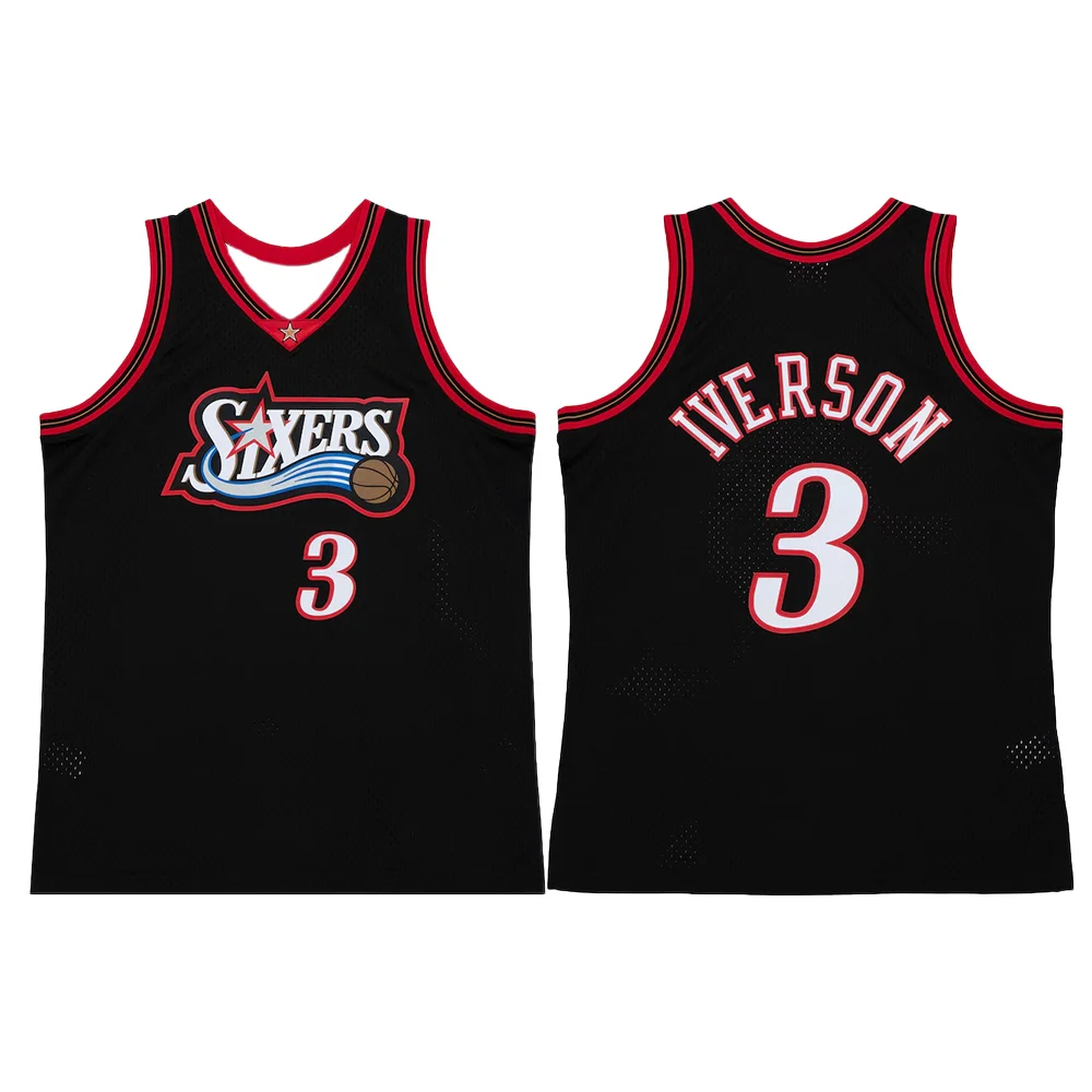 American Men's Basketball Jersey Retro Classic Jersey 97 Version Philadelphia No. 3 Allen Iverson Black Classic Purple