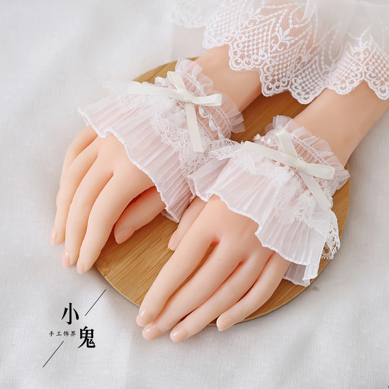 Menina lolita malha mão manga arco flor luvas de renda doce arco luvas para mulheres mangas de renda cosplay jóias