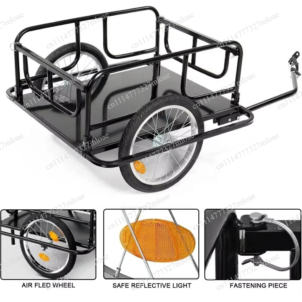 Heavy Duty Foldable Steel Two-Wheeled Bicycle Freight Trailer with a Load Capacity of 160 Lbs