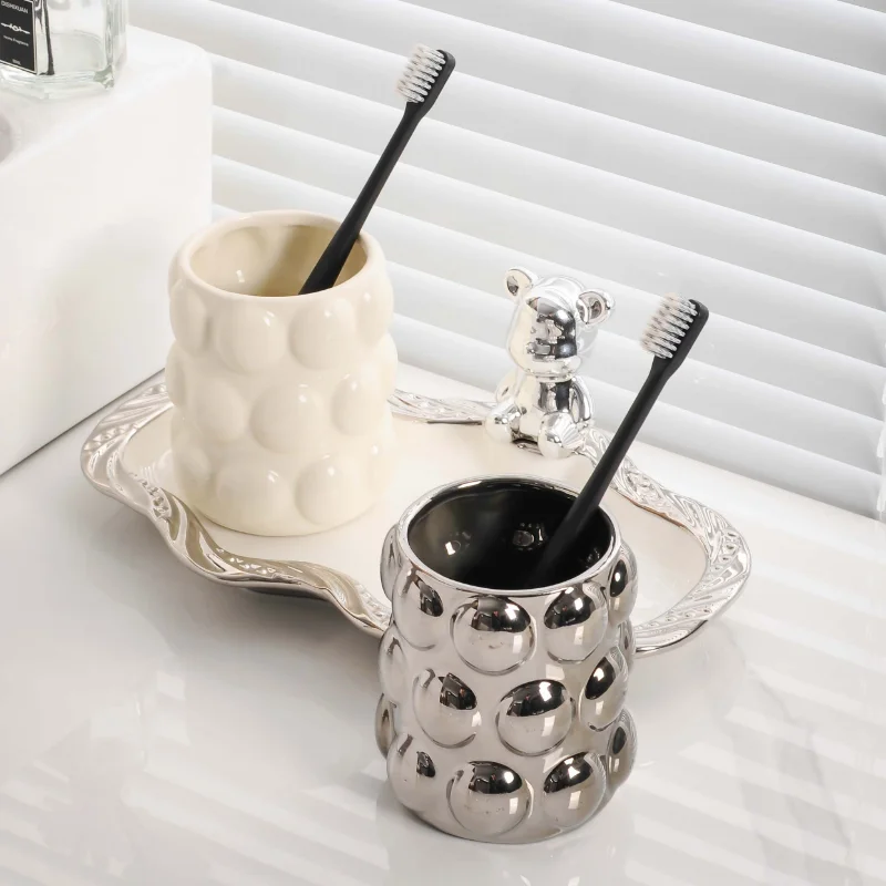 Luxury Ceramic Mug Set Ceramic A Pair of Toothbrush Cups Lovers Wash Cups Household Tooth Brush Cylinder Cup Bathroom Set