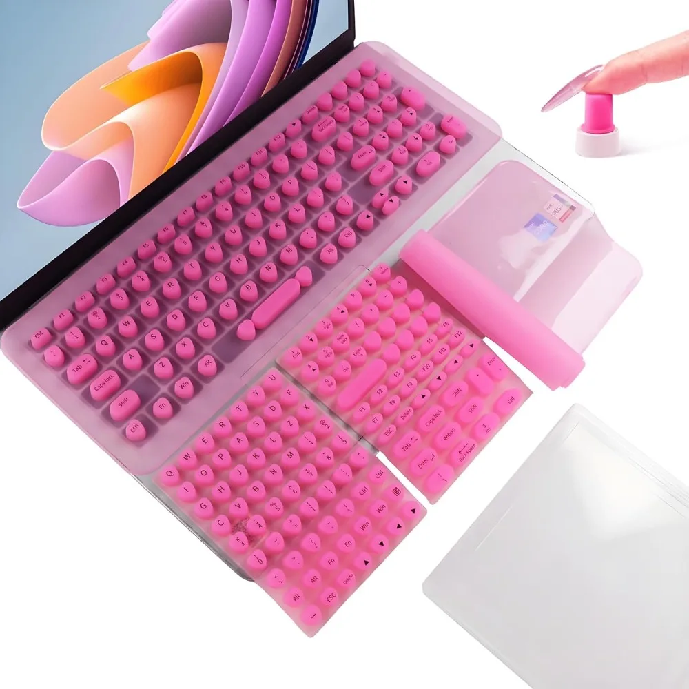 

Long Nail Keyboard Stickers and Cover Full Set 119 Keys for 15 17 Inch Laptops with Portable Storage Case Hot Pink Gift