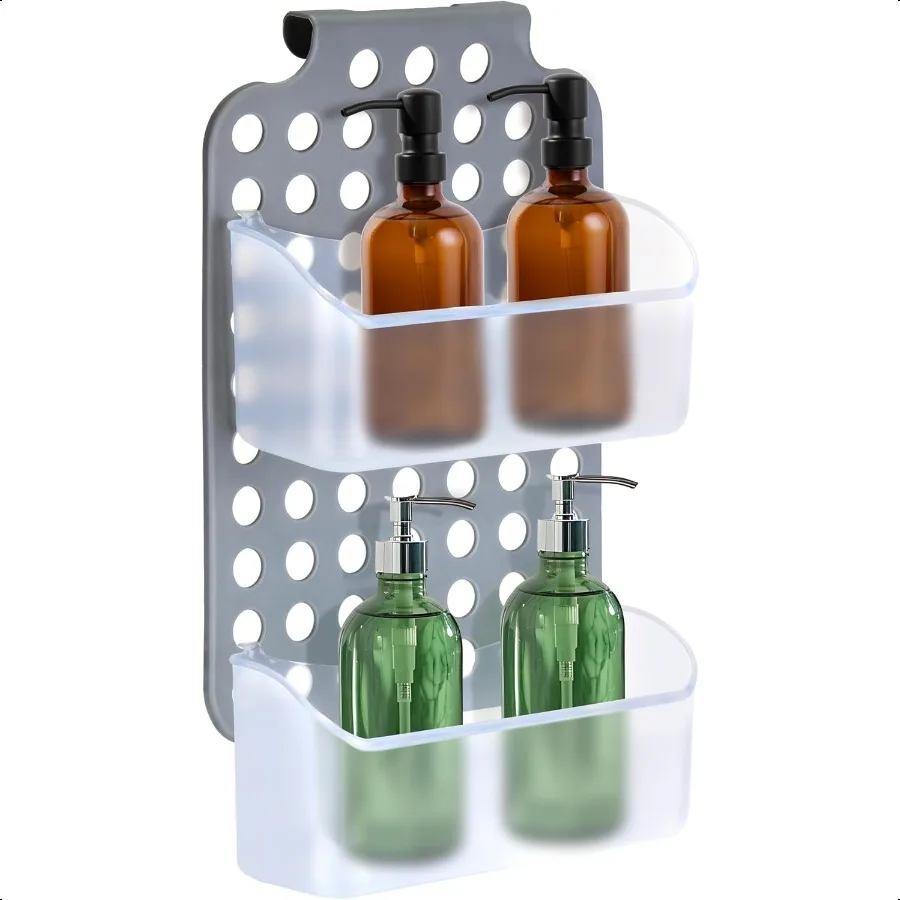 

Adjustable Hanging Storage 2 Bins Over Shower Door Organizer Bathroom Storage With Removable Baskets For Space Saving BPA Free