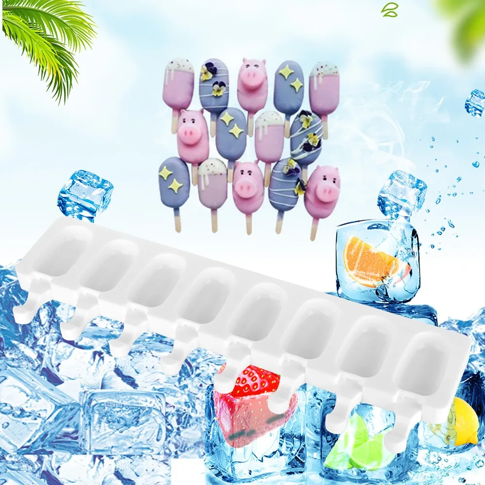 

Dessert Freezer 8 Cavity Ice Cream Makers Mould Freezer Safe Thick Material Ice Cube Tray White Ice Cream Forms DIY Homemade