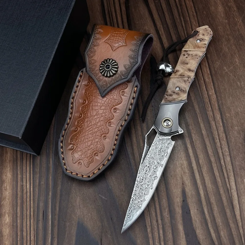 

Карманный нож для улицы, популярные многофункциональные ножи, дамасское лезвие, белая тень, деревянная ручка, складной нож EDC высокой твердости