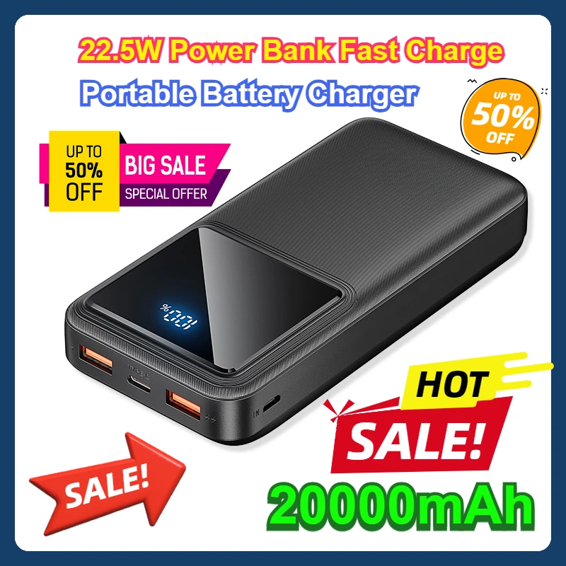 

For IPhone 15 Pro Max Xiaomi 10000mAh Portable Battery Charger 22.5W Power Bank Fast Charge 20000mAh Portable PowerBank