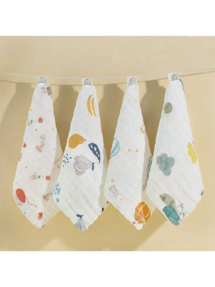 

4Pcs Baby Saliva Towels, Ultra-Soft Newborn Small Square Towels - Face Towels, Gauze Square Towels for Children to Wipe Hands, Multi-Purpose - Washable and Colorfast, Perfect as a Baby Shower Gift.