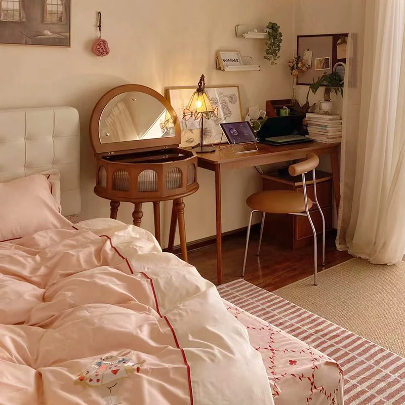 

Brown Compact Wood Vanity Tables Woman Simple Flip Nordic Storage Corner Dresser Unique House Glass Penteadeira Furniture