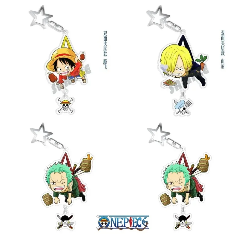 One Piece Keychain Luffy Anime Figures Zoro Pirate Keychain Cartoon Character Acrylic Pendant Backpack Car Pendant Decoration