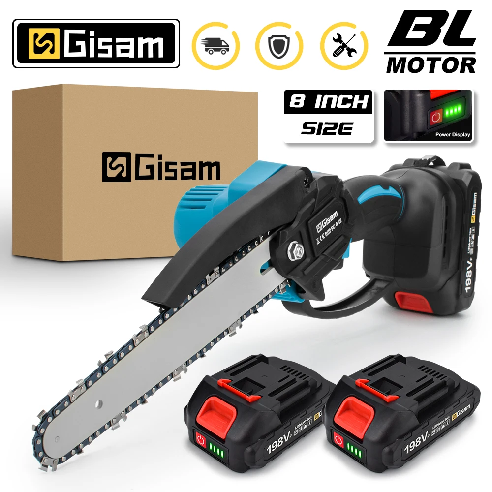 

Gisam Brushless 8 Inch Electric Chain Saw Cordless Mini Handheld Pruning Saw Wood Cutters Power Tools For Makita 18V Battery