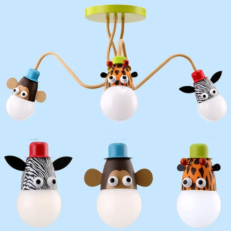 

Cartoon Brief ABS Metal Panel Pendant Light With Animal Heads Droplight Mokey Girraf Zebra Led E27 For Kid's Room